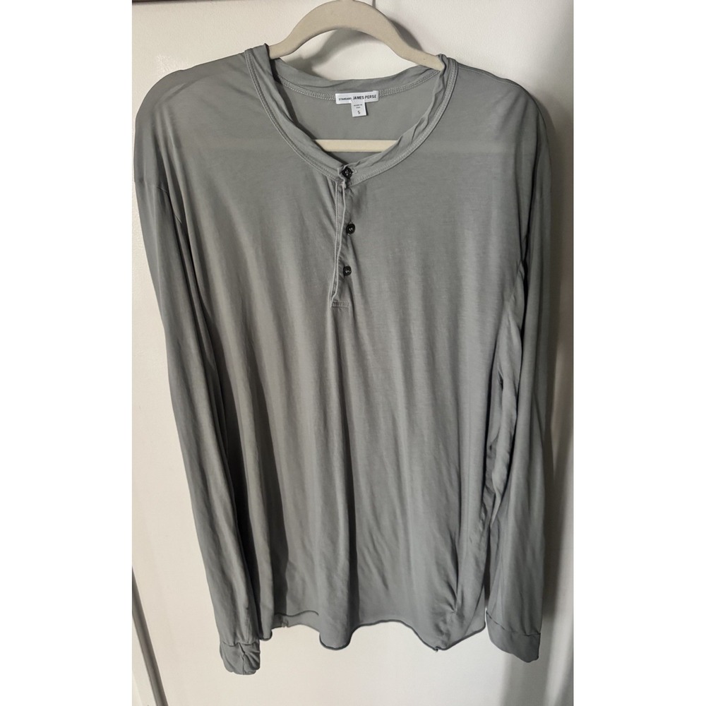 James Perse Standard Mens Size 5 XXL Gray Sage Cotton Jersey Henley Shirt USA